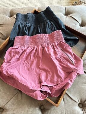 High-Waist Smocked Active Shorts - Pink and Black